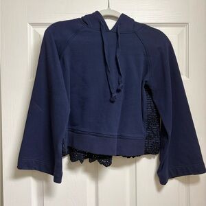 Sea Navy Blue Hooded Sweatshirt with Crochet Hem